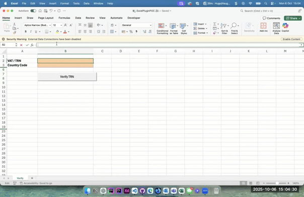GIF Showing that the Popup works with Microsoft Excel