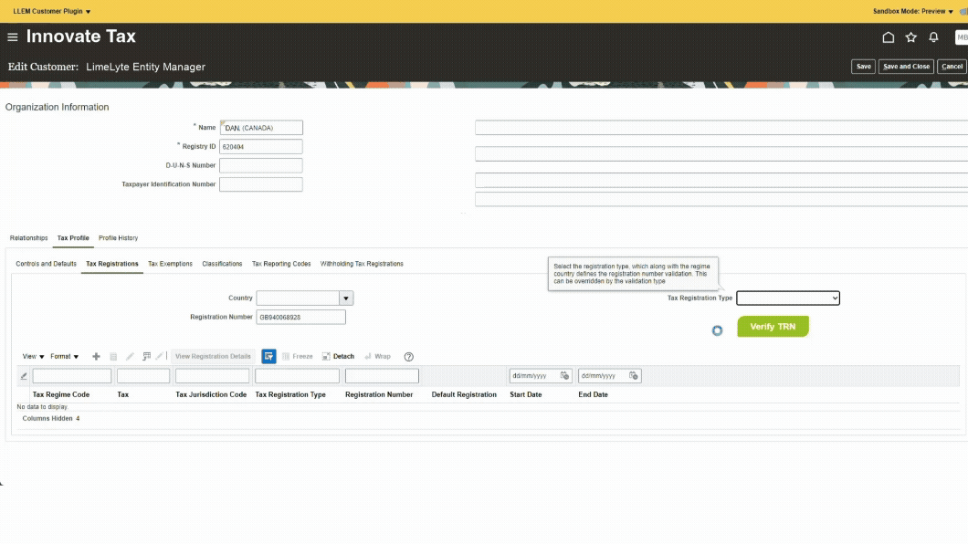 Verifying the VAT/GST Number by clicking 'Verify'